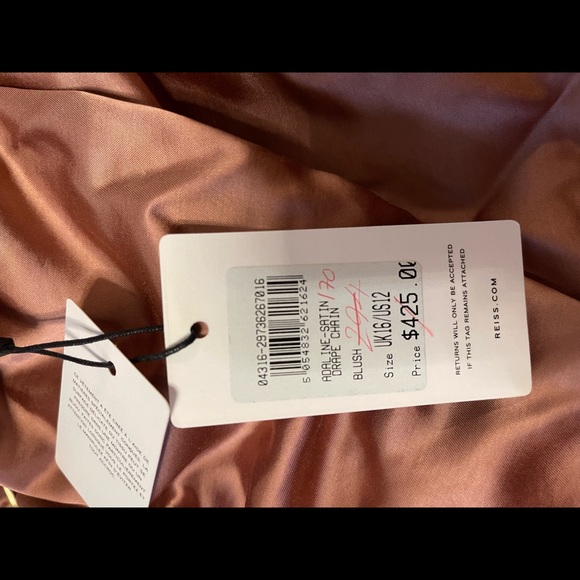 REISS dress Adaline Satin Drape Chain Detail Dress, Blush × 1 - Picture 5 of 5